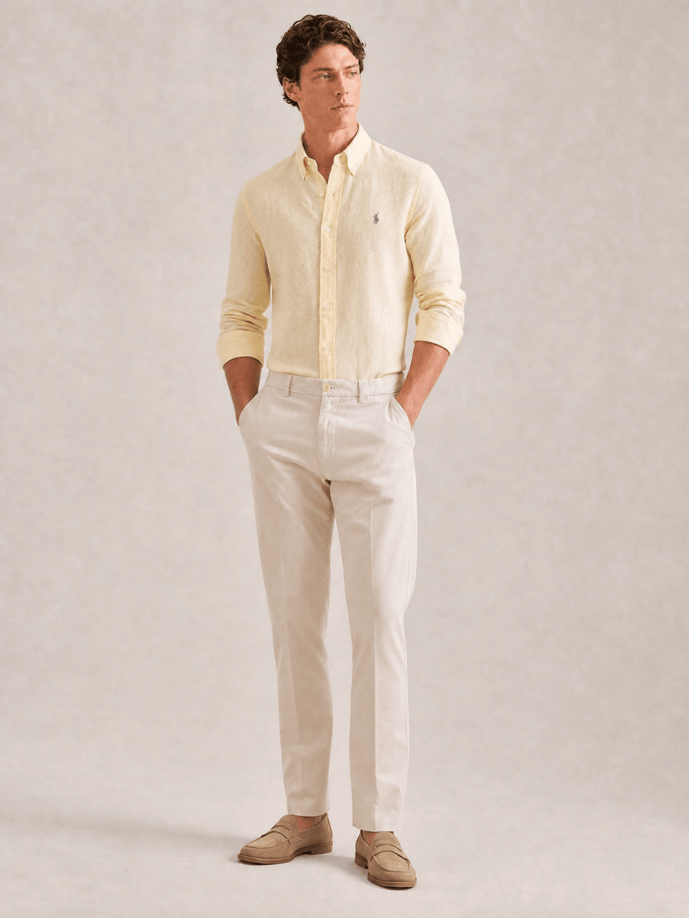 Camisa Ralph Lauren ML Custom Fit Linho Amarela Pony Roxo - Henri Store