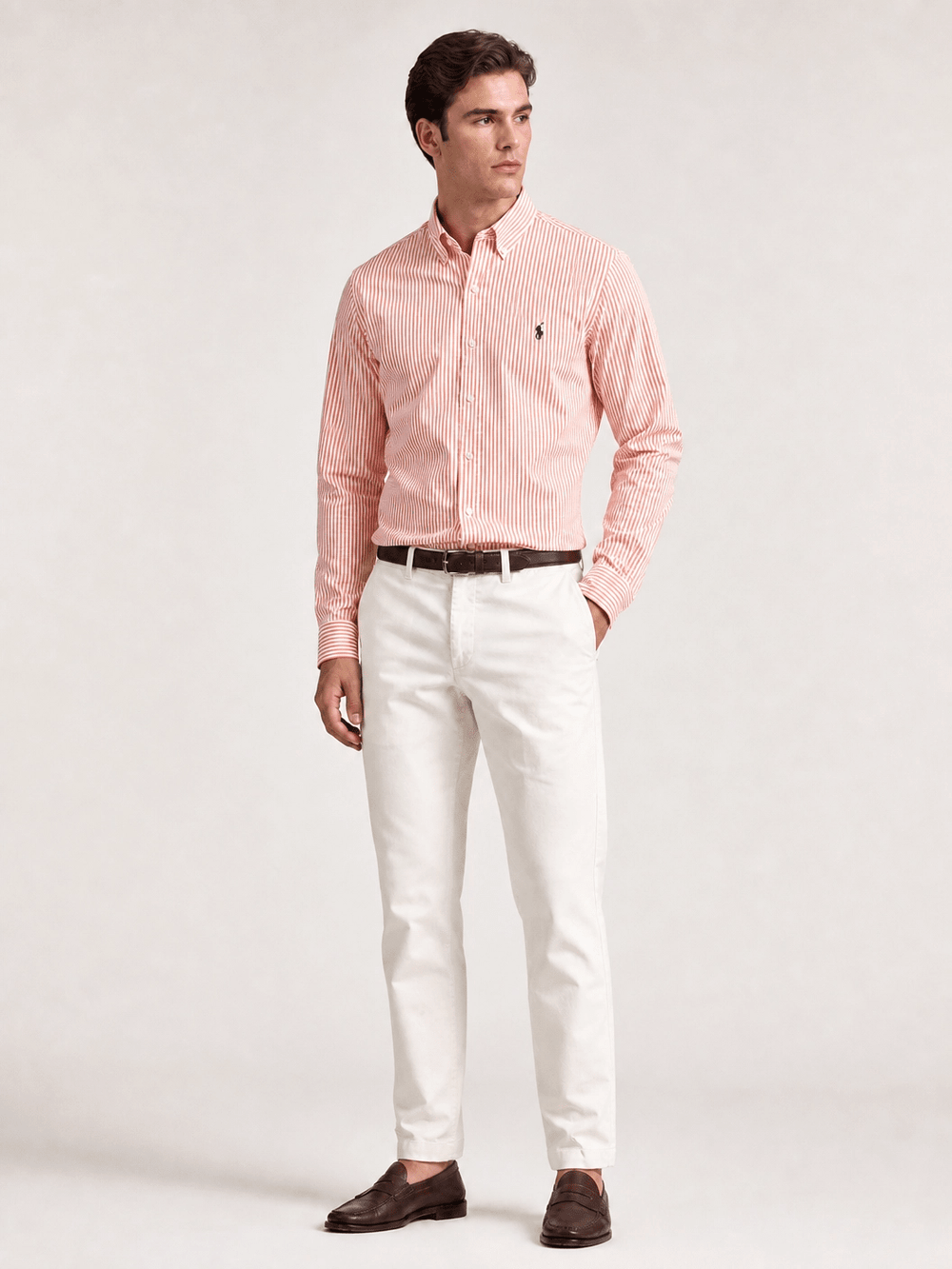 Camisa Raph Lauren Custom Fit Laranja Poney Marinho - LIVE - Henri Store