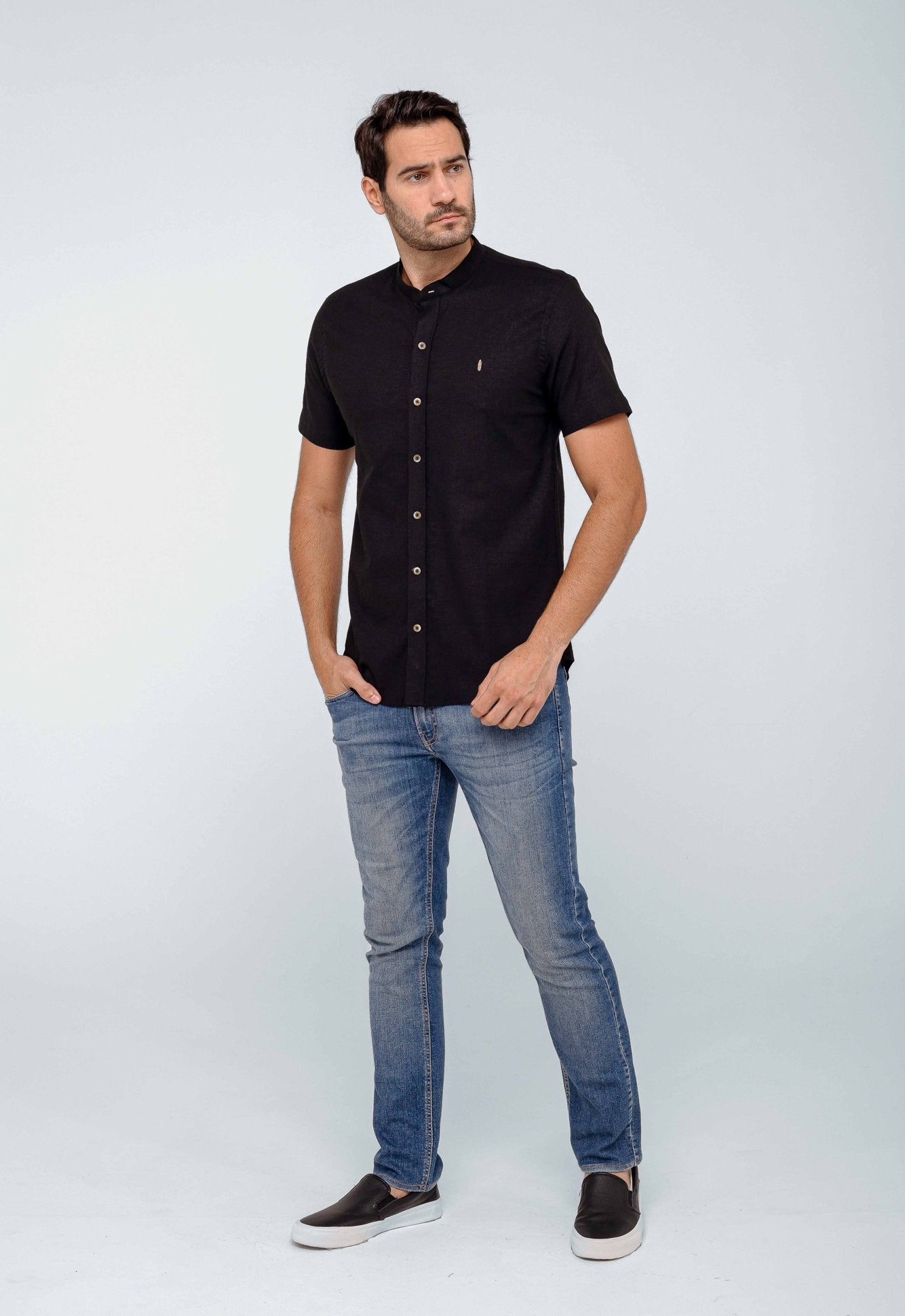 Camisa Red Feather Mc Gola Padre Linho Preta - Henri Store