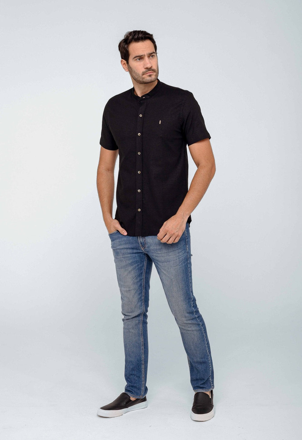 Camisa Red Feather Mc Gola Padre Linho Preta - Henri Store