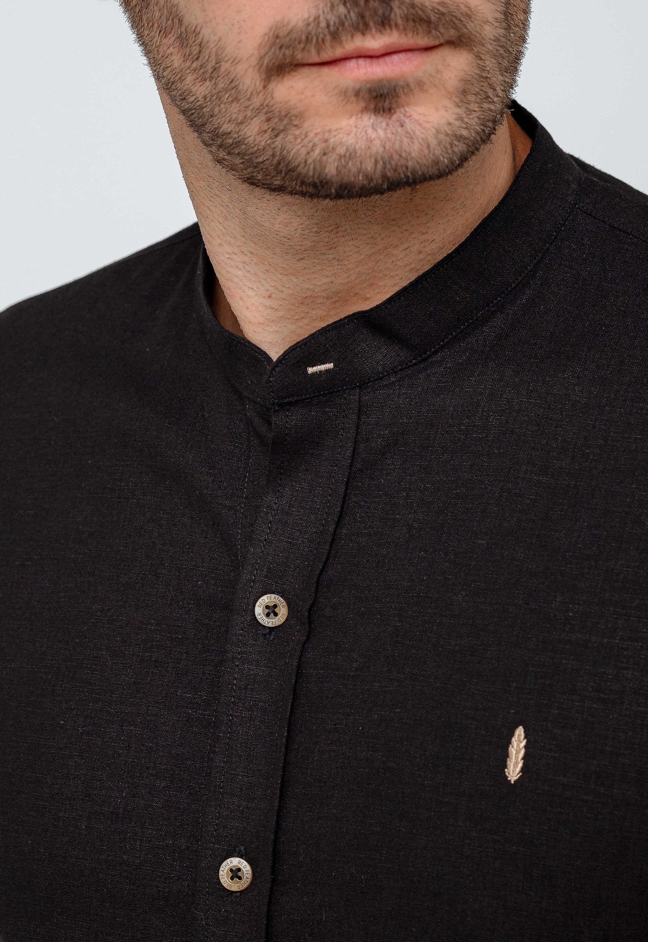 Camisa Red Feather Mc Gola Padre Linho Preta - Henri Store