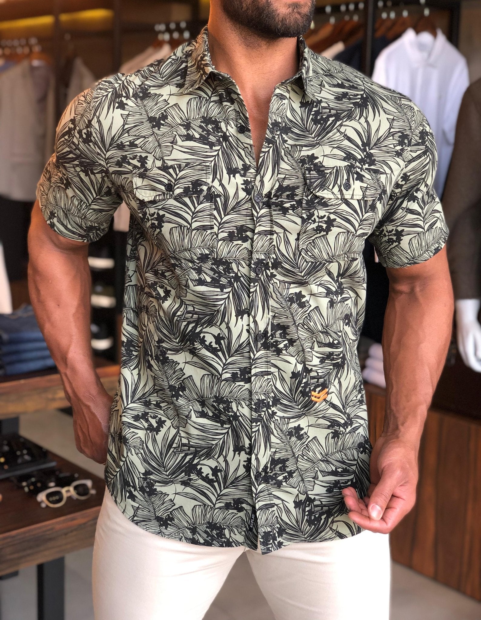 Camisa Replay Mc Estampada Sobretinta - Henri Store