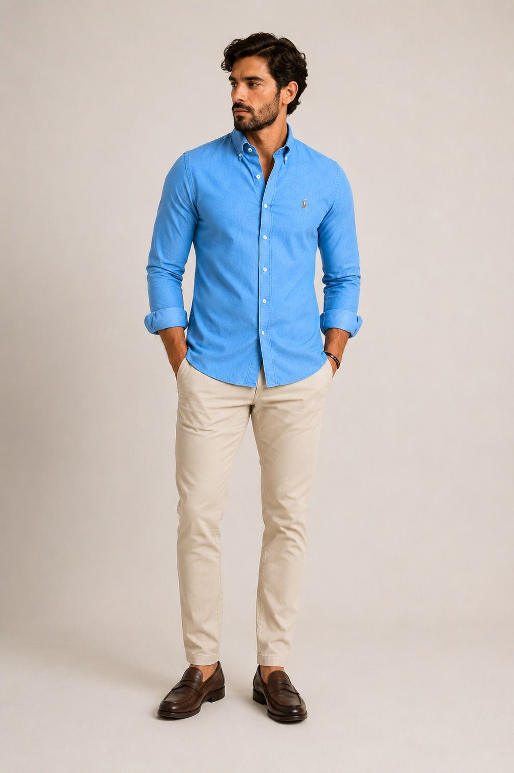 Camisa RL Custom Fit Jeans Medio Ponei Colorido - Henri Store