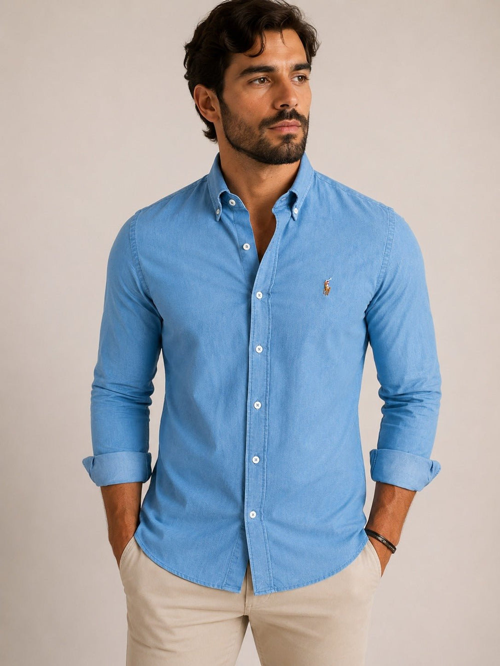 Camisa RL Custom Fit Jeans Medio Ponei Colorido - Henri Store