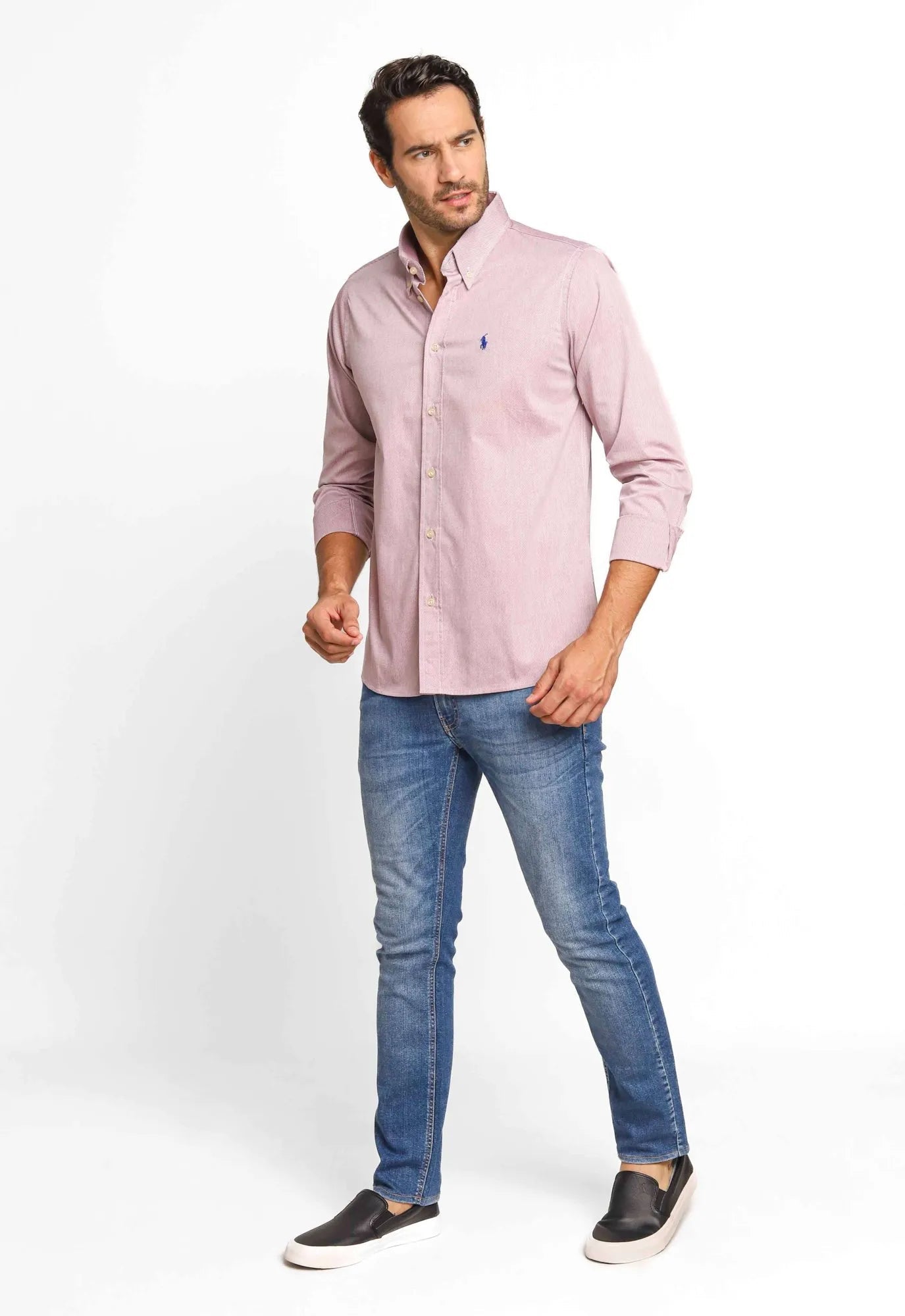 Camisa RL Custom Fit Listra Vermelha / Small Poney Marinho - Henri Store