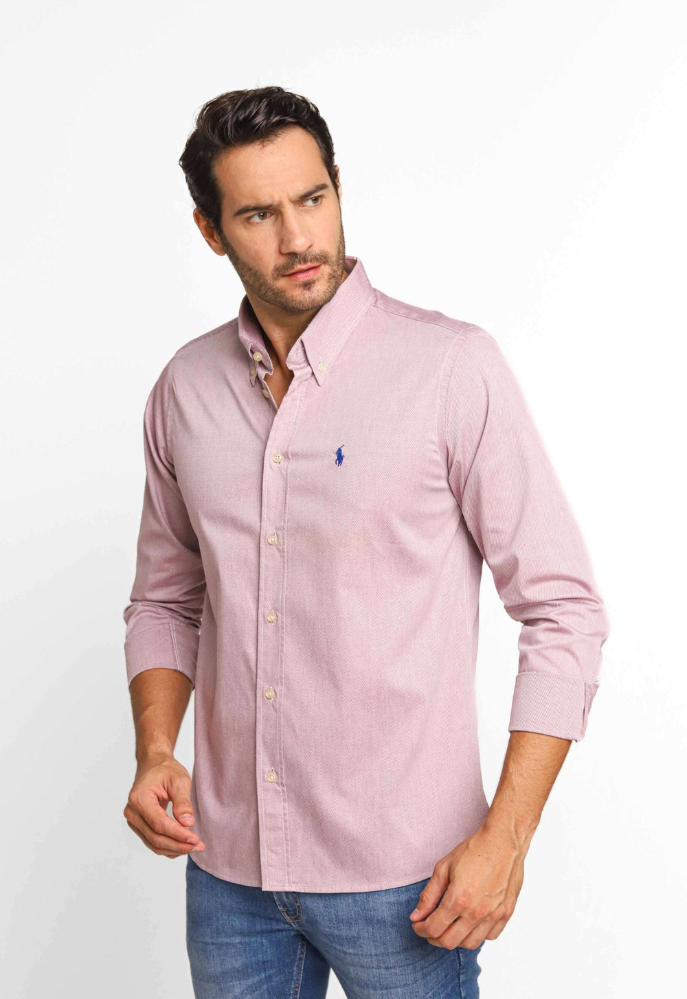 Camisa RL Custom Fit Listra Vermelha / Small Poney Marinho - Henri Store