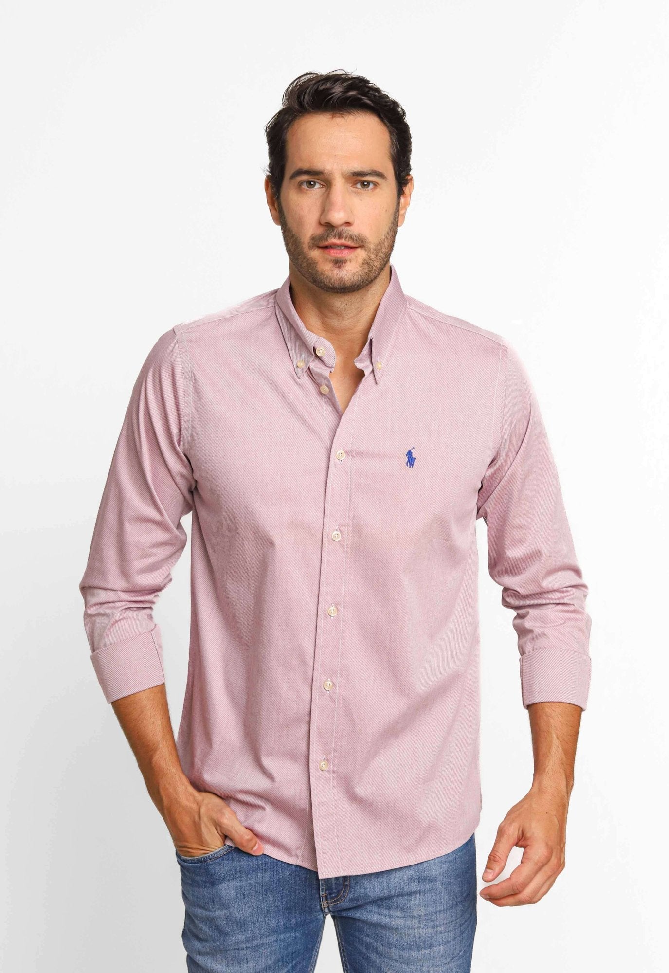 Camisa RL Custom Fit Listra Vermelha / Small Poney Marinho - Henri Store