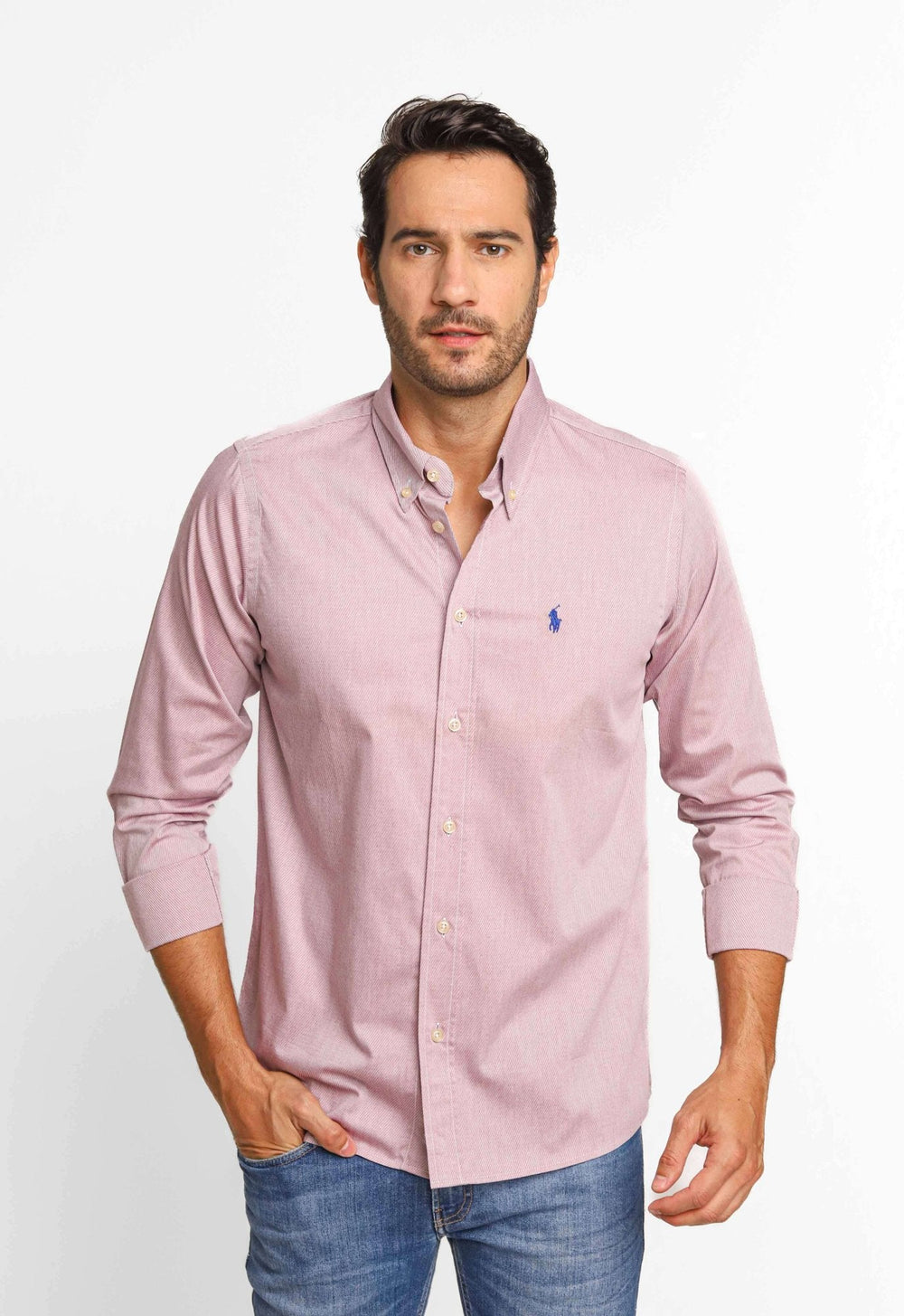 Camisa RL Custom Fit Listra Vermelha / Small Poney Marinho - Henri Store