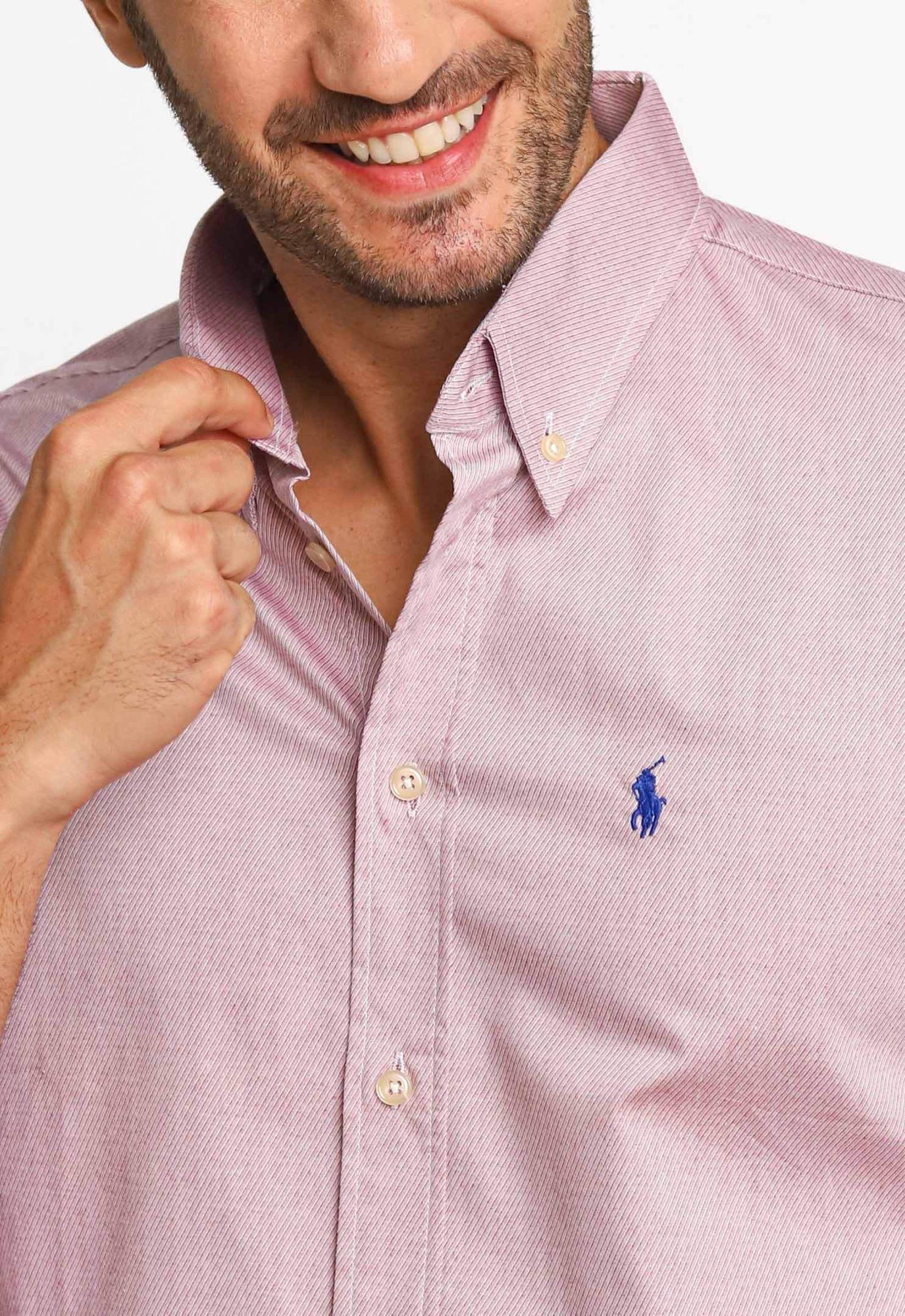 Camisa RL Custom Fit Listra Vermelha / Small Poney Marinho - Henri Store