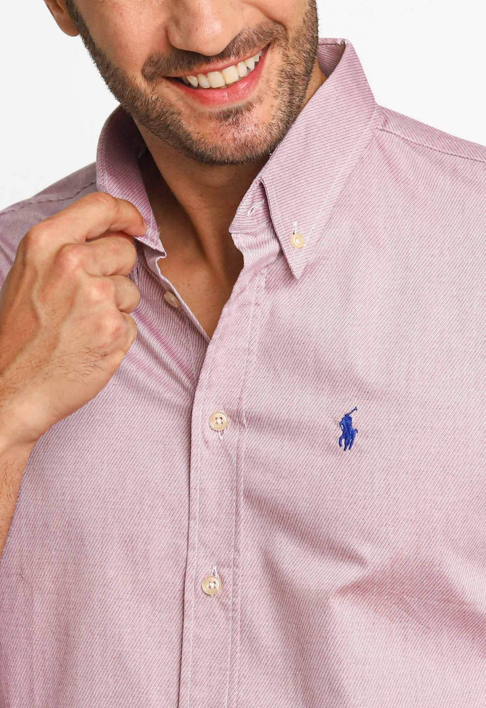 Camisa RL Custom Fit Listra Vermelha / Small Poney Marinho - Henri Store