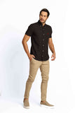 Camisa RL Custom Fit Manga Curta Preta Ponei Vermelho - Henri Store