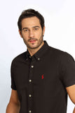 Camisa RL Custom Fit Manga Curta Preta Ponei Vermelho - Henri Store