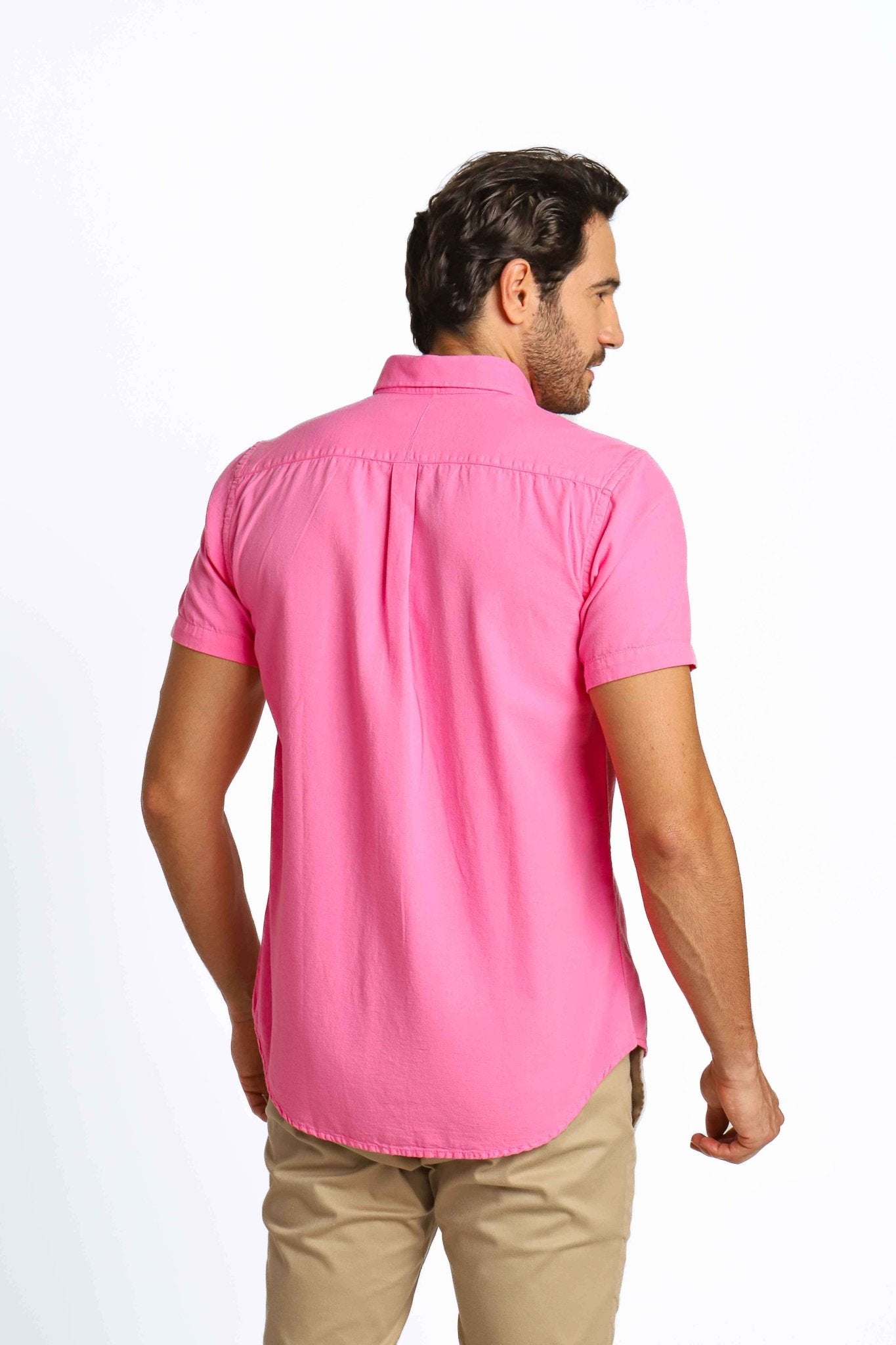 Camisa RL Custom Fit Manga Curta Rosa Ponei Azul - Henri Store