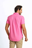Camisa RL Custom Fit Manga Curta Rosa Ponei Azul - Henri Store