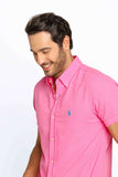 Camisa RL Custom Fit Manga Curta Rosa Ponei Azul - Henri Store