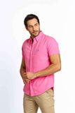 Camisa RL Custom Fit Manga Curta Rosa Ponei Azul - Henri Store