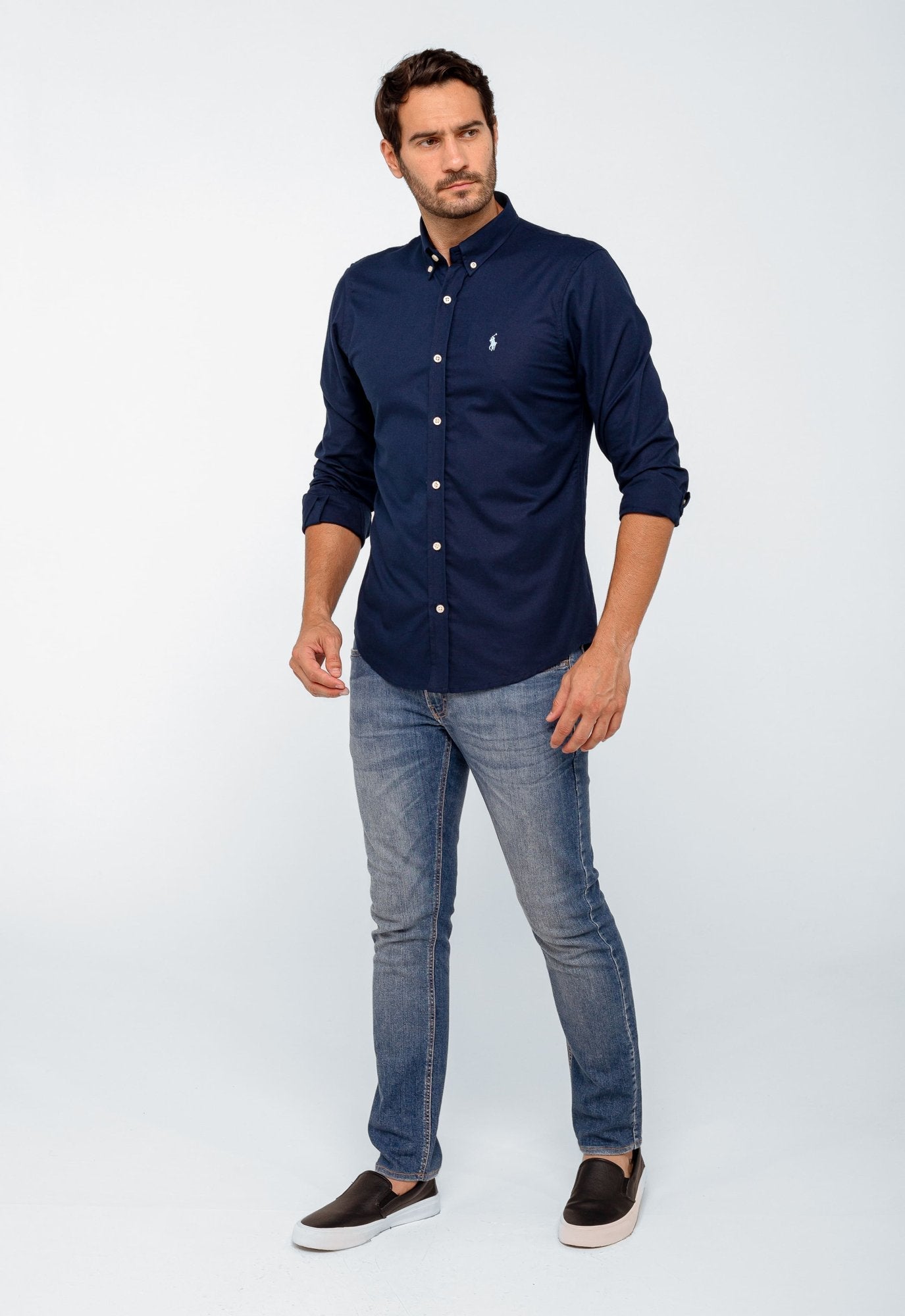 Camisa RL Lisa Custom Fit Manga Longa Poney Cor Unica - Henri Store