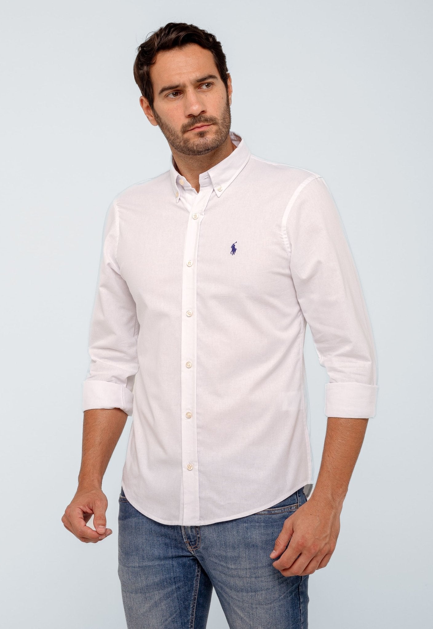 Camisa RL Lisa Custom Fit Manga Longa Poney Cor Unica - Henri Store