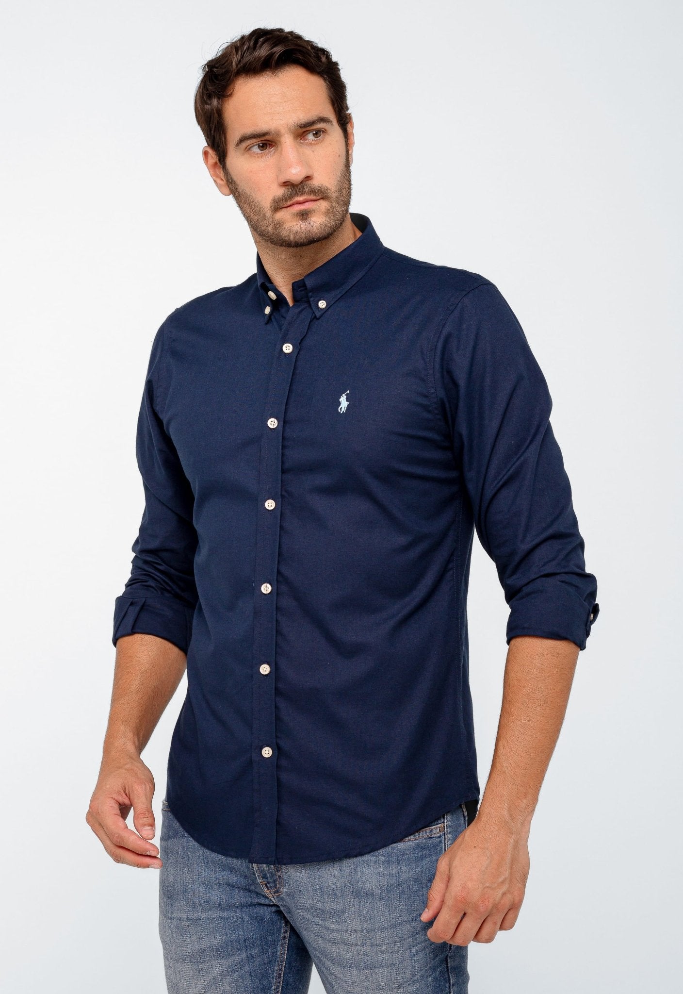 Camisa RL Lisa Custom Fit Manga Longa Poney Cor Unica - Henri Store