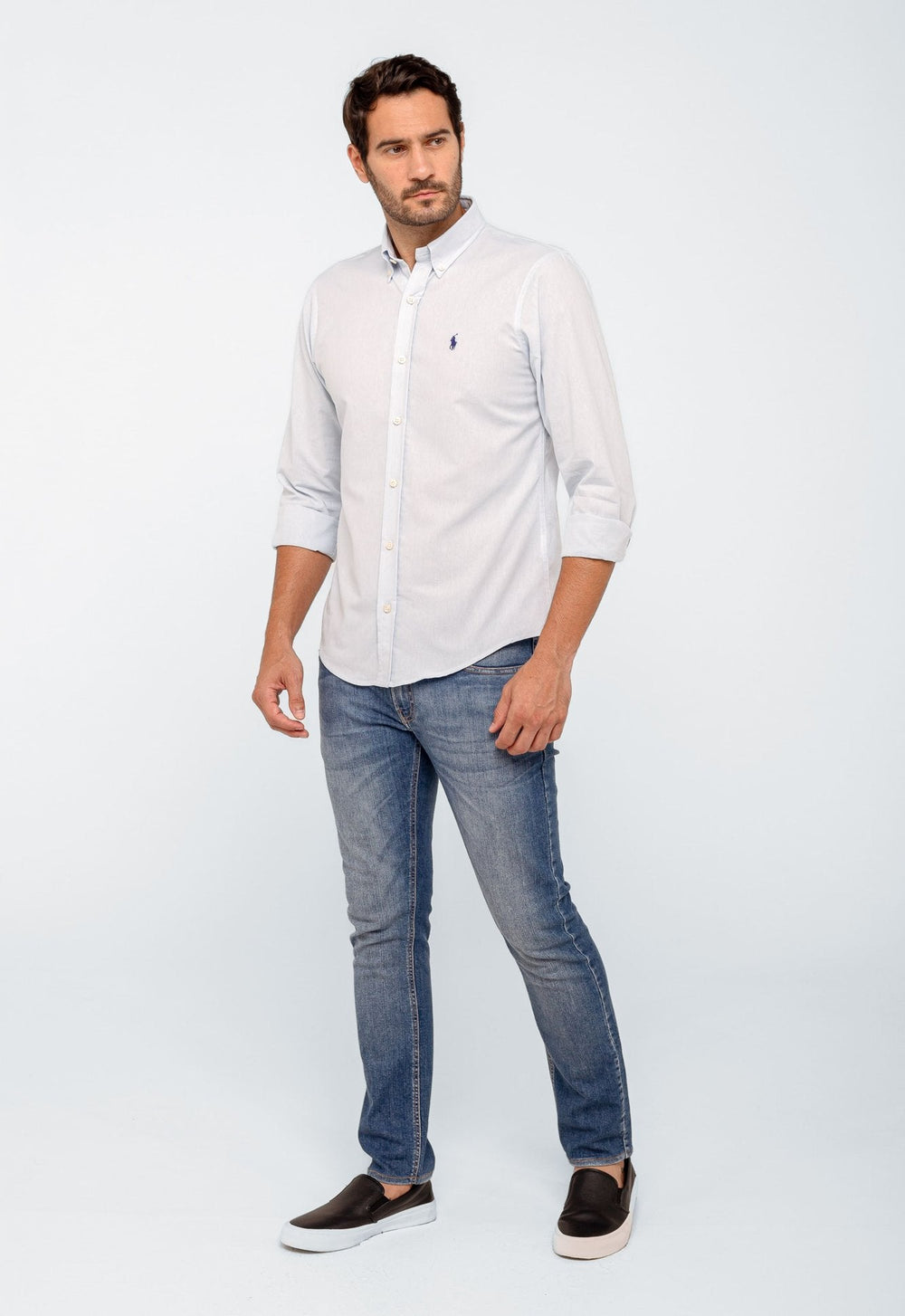 Camisa RL Lisa Custom Fit Manga Longa Poney Cor Unica - Henri Store