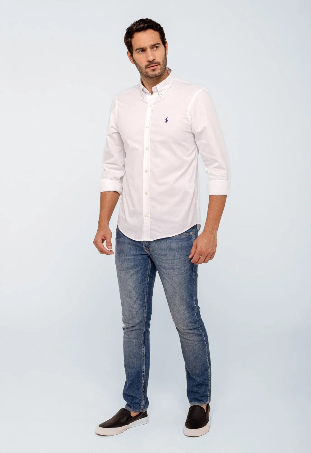 Camisa RL Lisa Custom Fit Manga Longa Poney Cor Unica - Henri Store