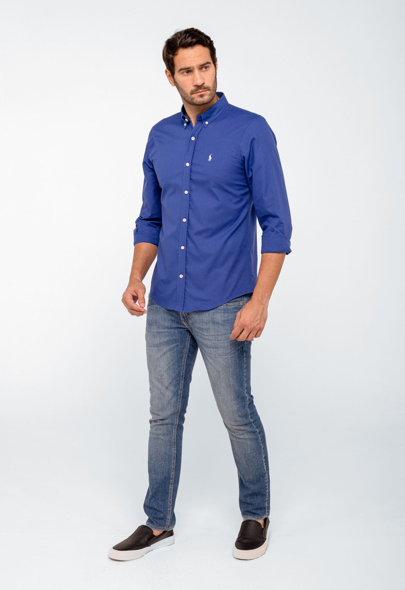 Camisa RL Lisa Custom Fit Manga Longa Poney Cor Unica - Henri Store