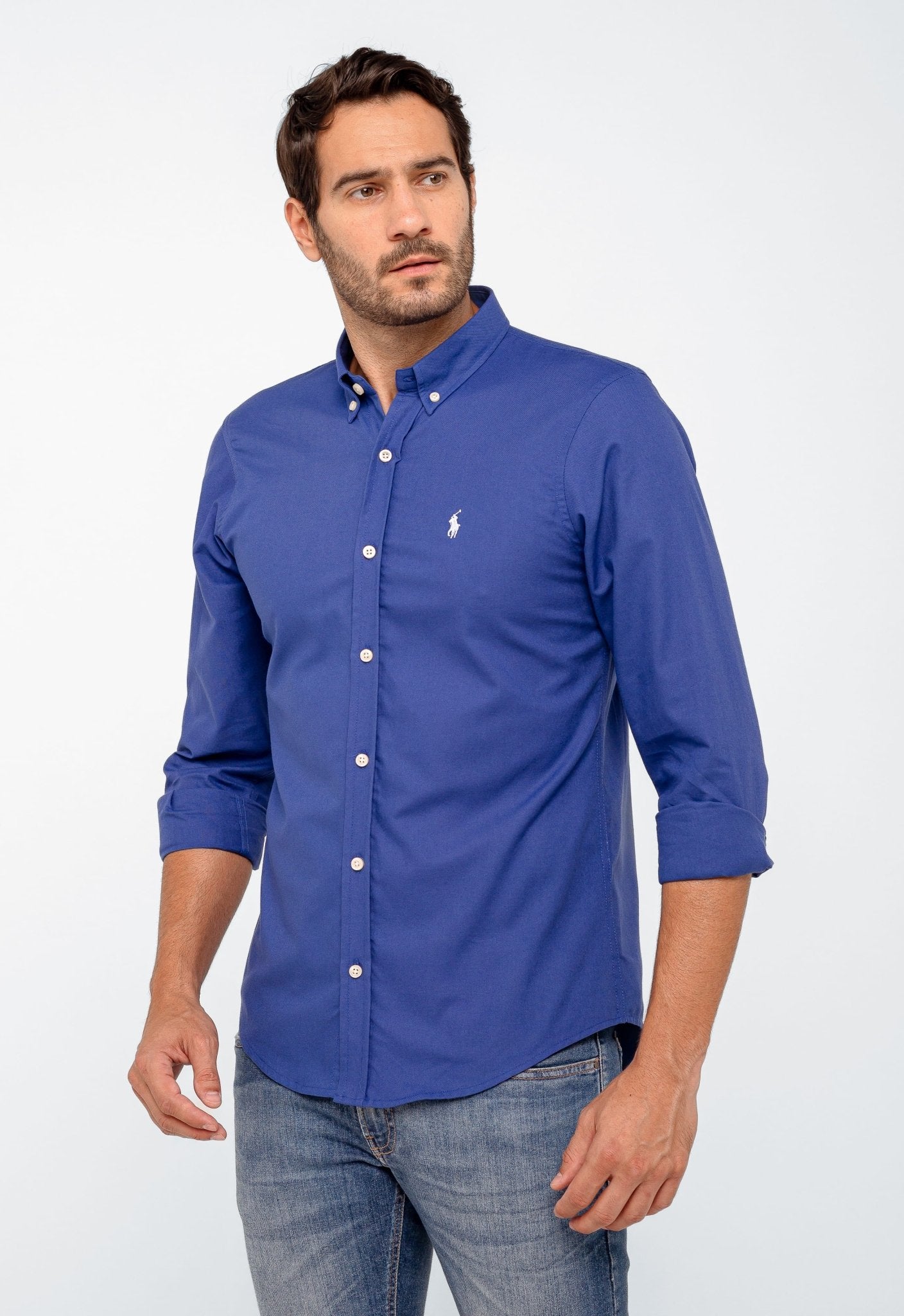 Camisa RL Lisa Custom Fit Manga Longa Poney Cor Unica - Henri Store