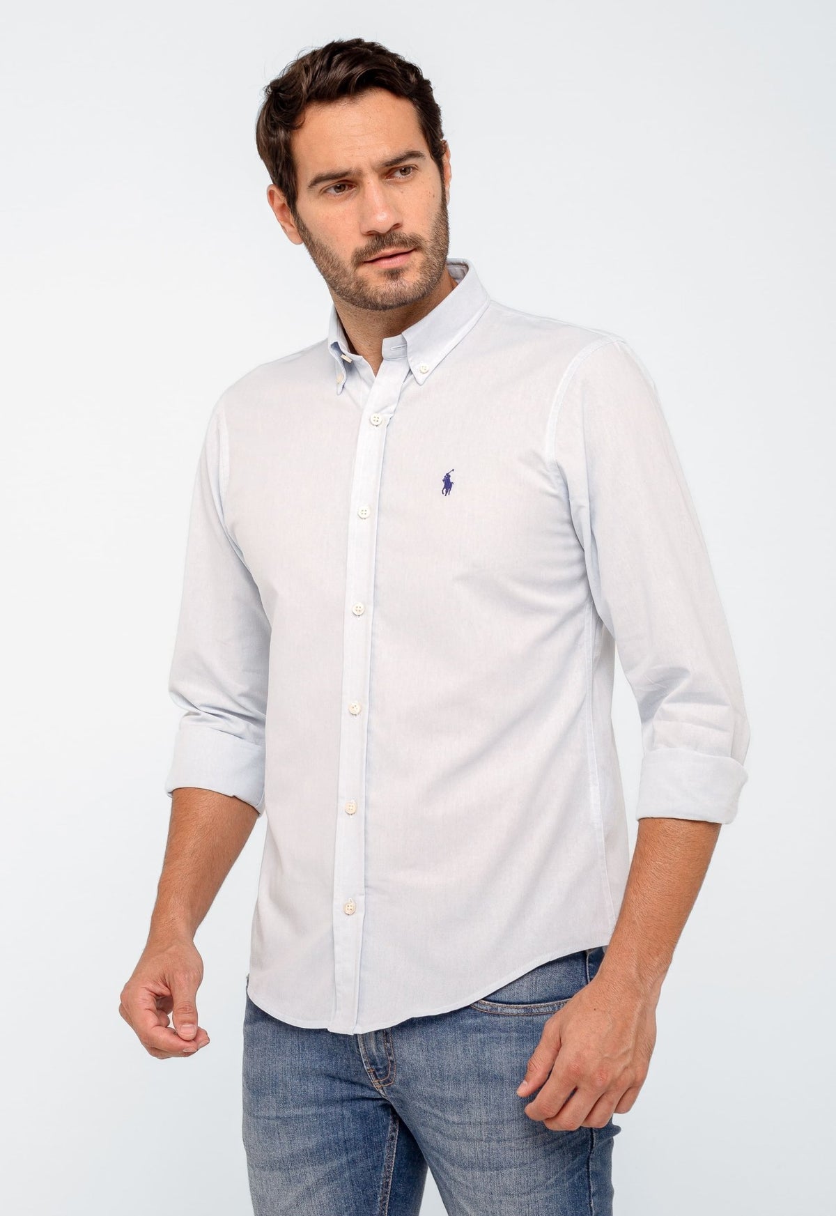 Camisa RL Lisa Custom Fit Manga Longa Poney Cor Unica - Henri Store