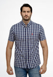 Camisa RL Manga Curta Custom Fit Azul Marcela Quadriculada Ponei Laranja - Henri Store
