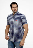 Camisa RL Manga Curta Custom Fit Azul Marcela Quadriculada Ponei Laranja - Henri Store