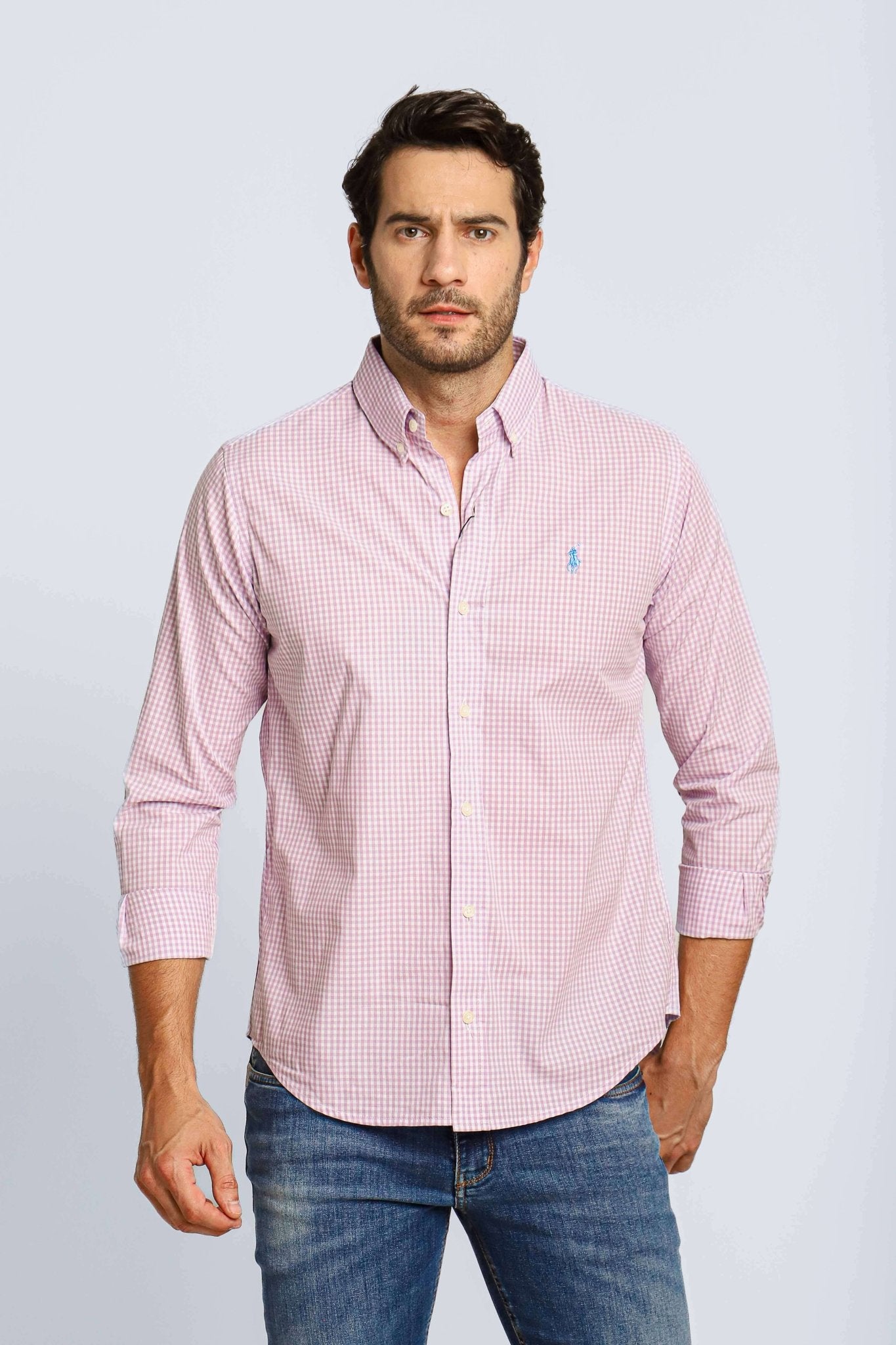 Camisa RL Manga Curta Custom Fit Lilas Xadrez Ponei Azul - Henri Store
