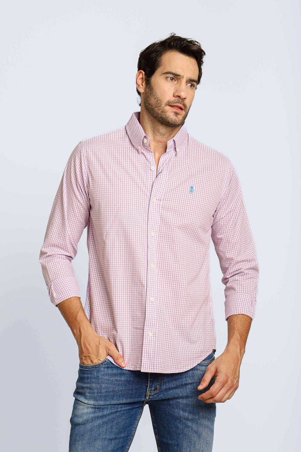 Camisa RL Manga Curta Custom Fit Lilas Xadrez Ponei Azul - Henri Store