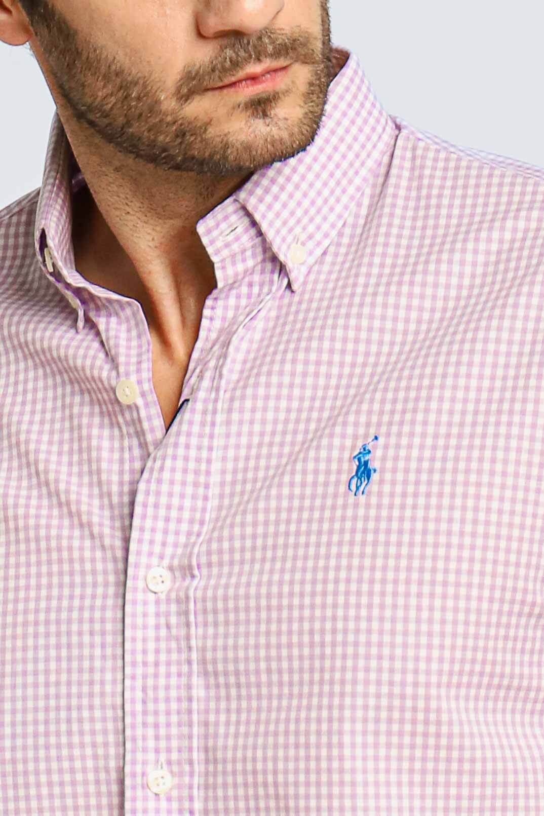 Camisa RL Manga Curta Custom Fit Lilas Xadrez Ponei Azul - Henri Store