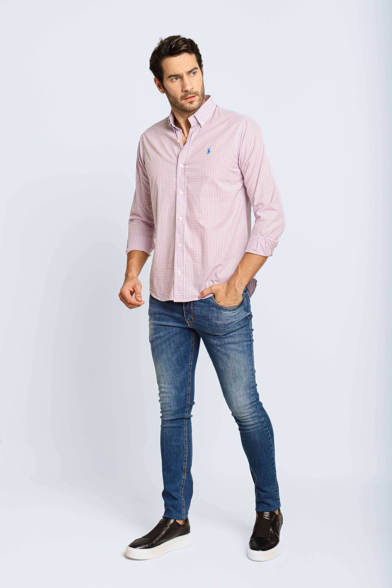 Camisa RL Manga Curta Custom Fit Lilas Xadrez Ponei Azul - Henri Store
