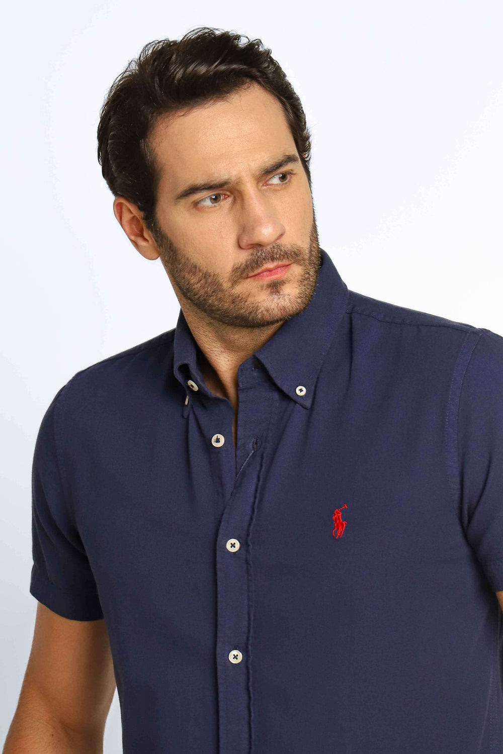 Camisa RL Manga Curta Custom Fit Marinho Ponei Vermelho - Henri Store