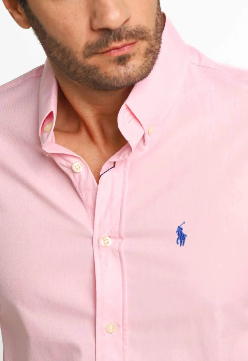 Camisa RL Manga Curta Custom Fit Rosa Texturizada Ponei Marinho - Henri Store