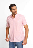 Camisa RL Manga Curta Custom Fit Rosa Texturizada Ponei Marinho - Henri Store