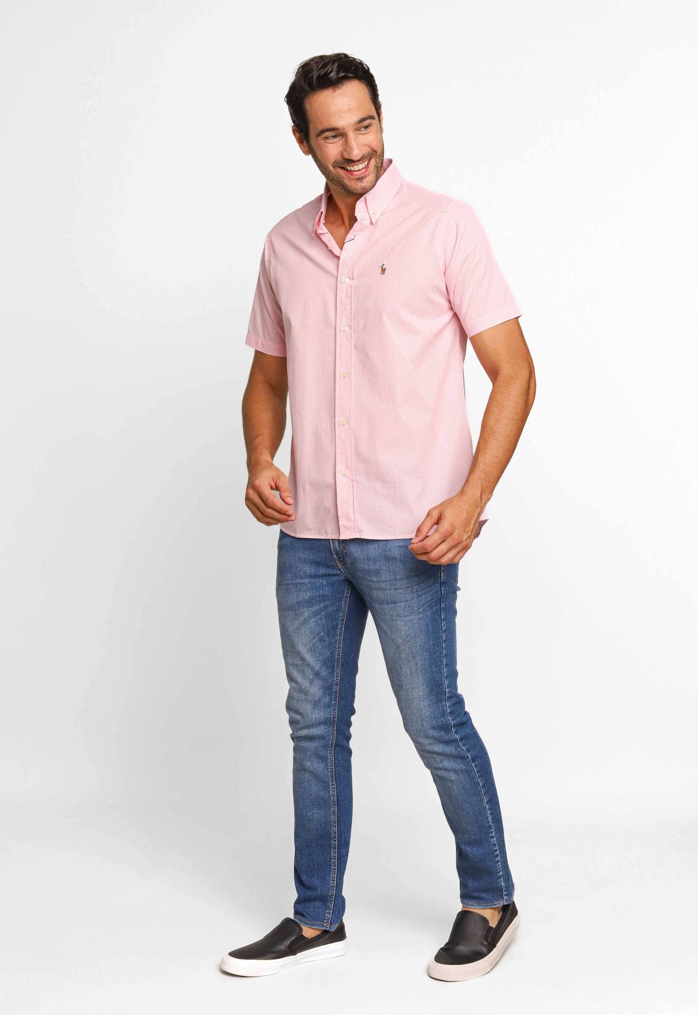Camisa RL Manga Curta Custom Fit Rosa Xadrez Ponei Colorido - Henri Store