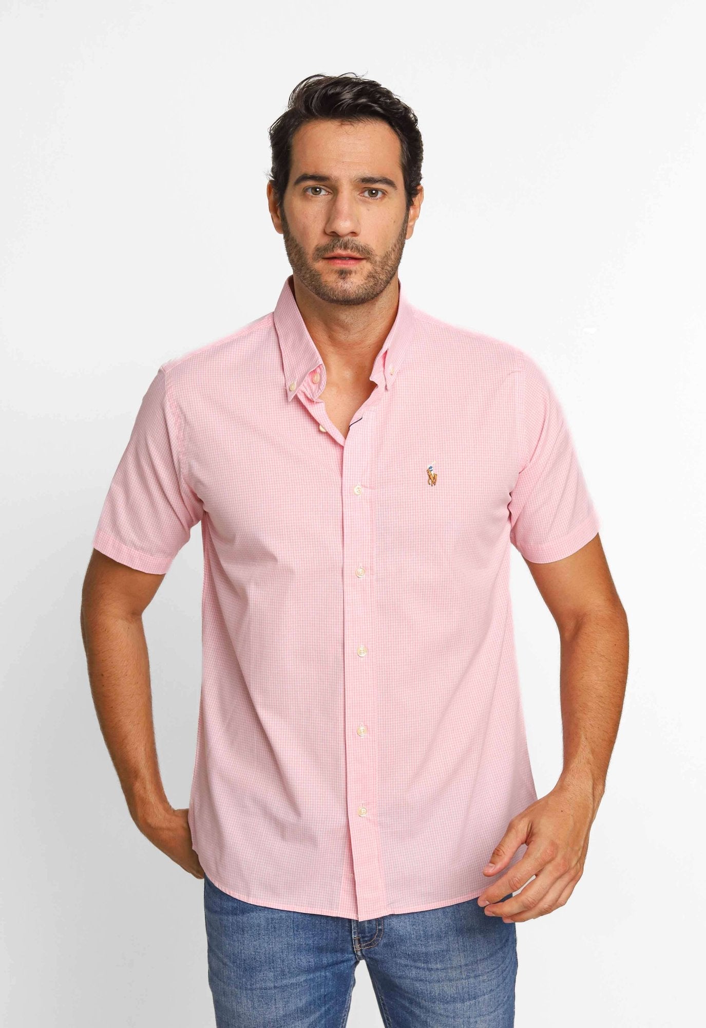 Camisa RL Manga Curta Custom Fit Rosa Xadrez Ponei Colorido - Henri Store