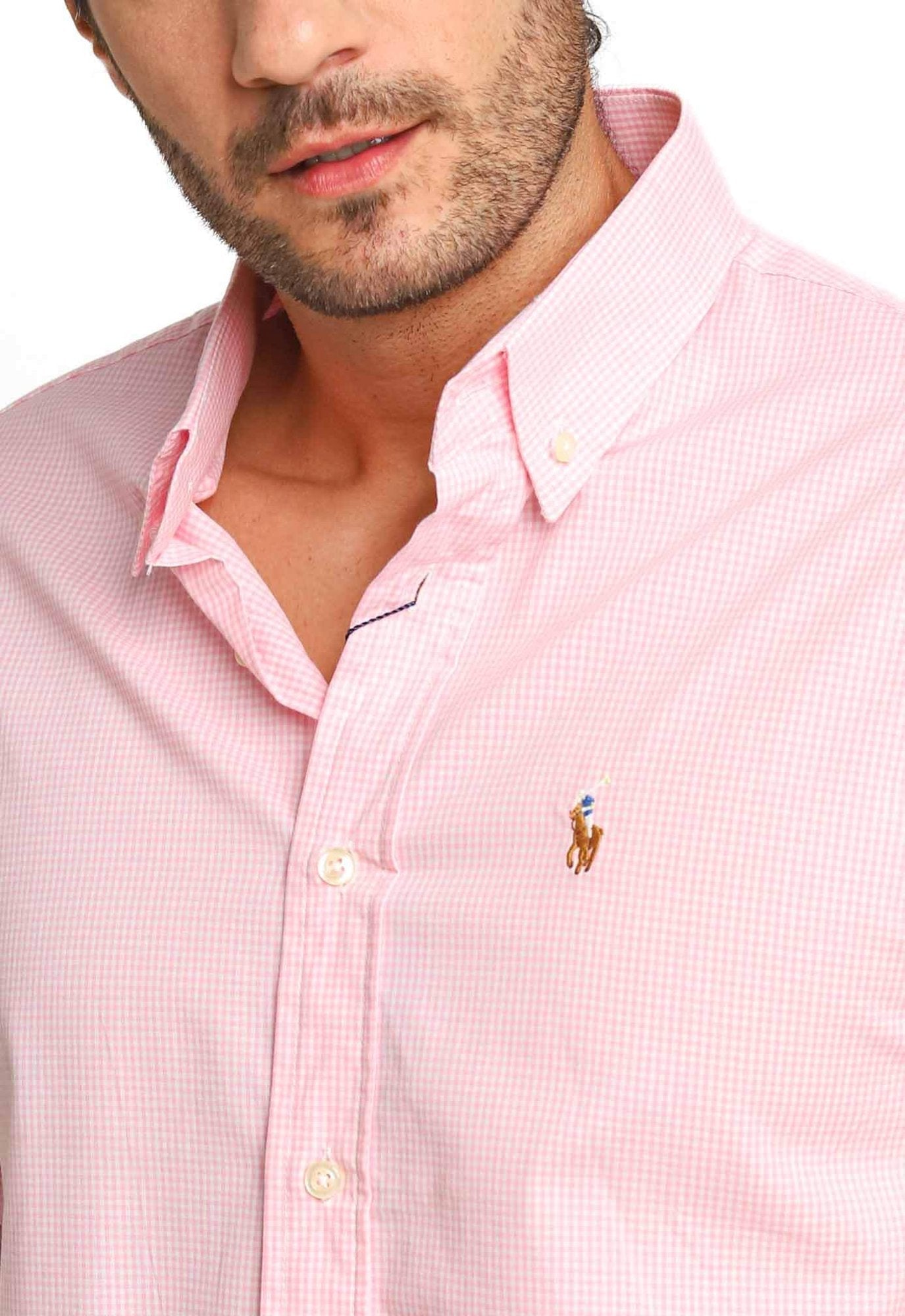 Camisa RL Manga Curta Custom Fit Rosa Xadrez Ponei Colorido - Henri Store