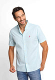 Camisa RL Manga Curta Custom Fit Xadrez Azul Claro Ponei Rosa - Henri Store