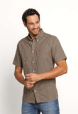 Camisa RL Manga Curta Custom Fit Xadrez Bege Poney Rosa - Henri Store