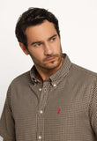 Camisa RL Manga Curta Custom Fit Xadrez Bege Poney Rosa - Henri Store