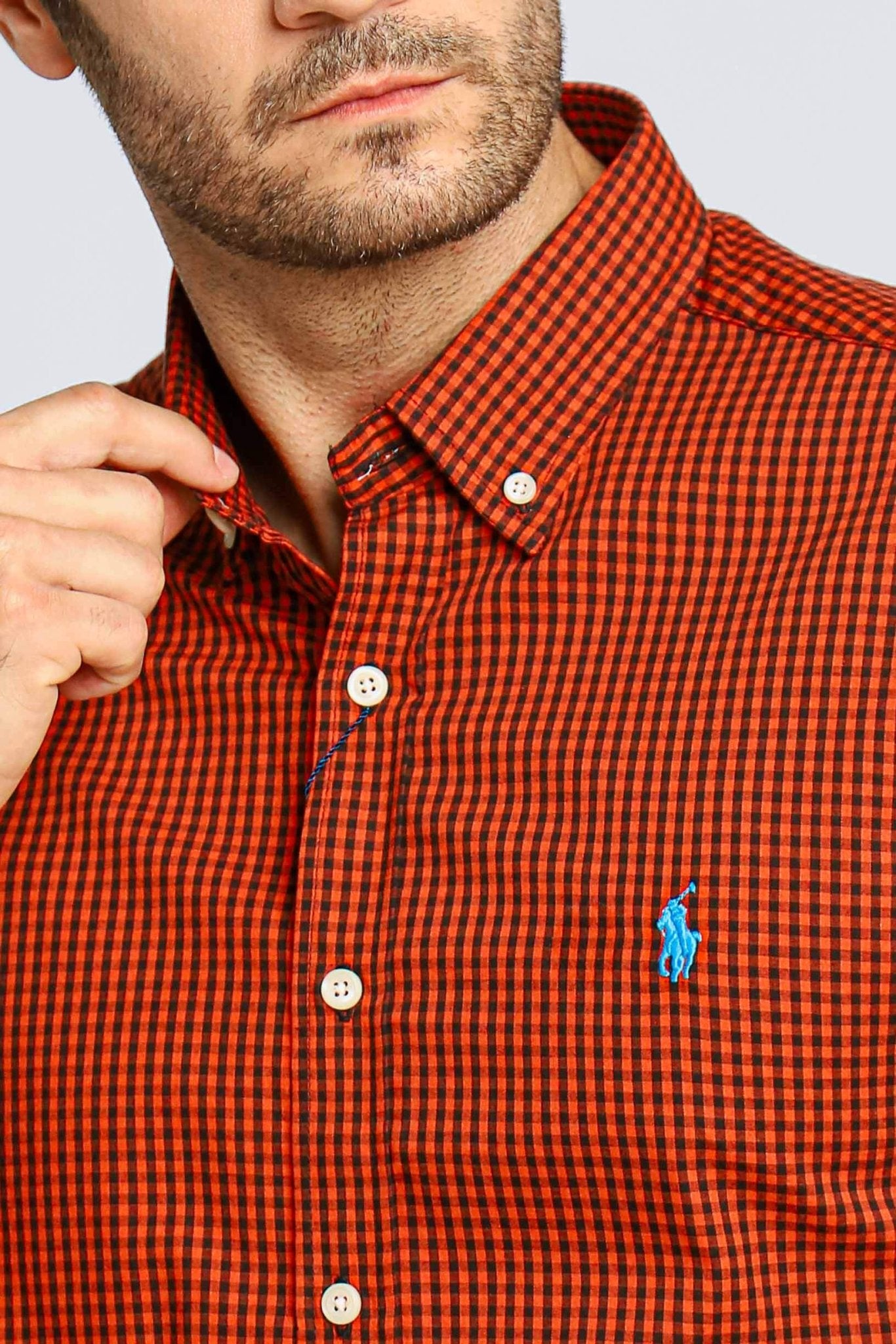 Camisa RL Manga Curta Xadrez Vermelho Coral Poney Azul - Henri Store