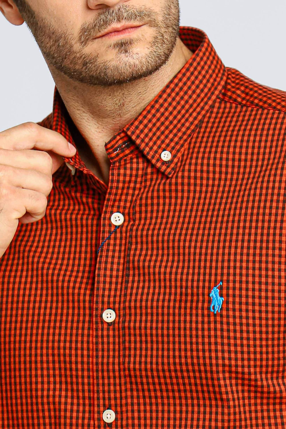 Camisa RL Manga Curta Xadrez Vermelho Coral Poney Azul - Henri Store