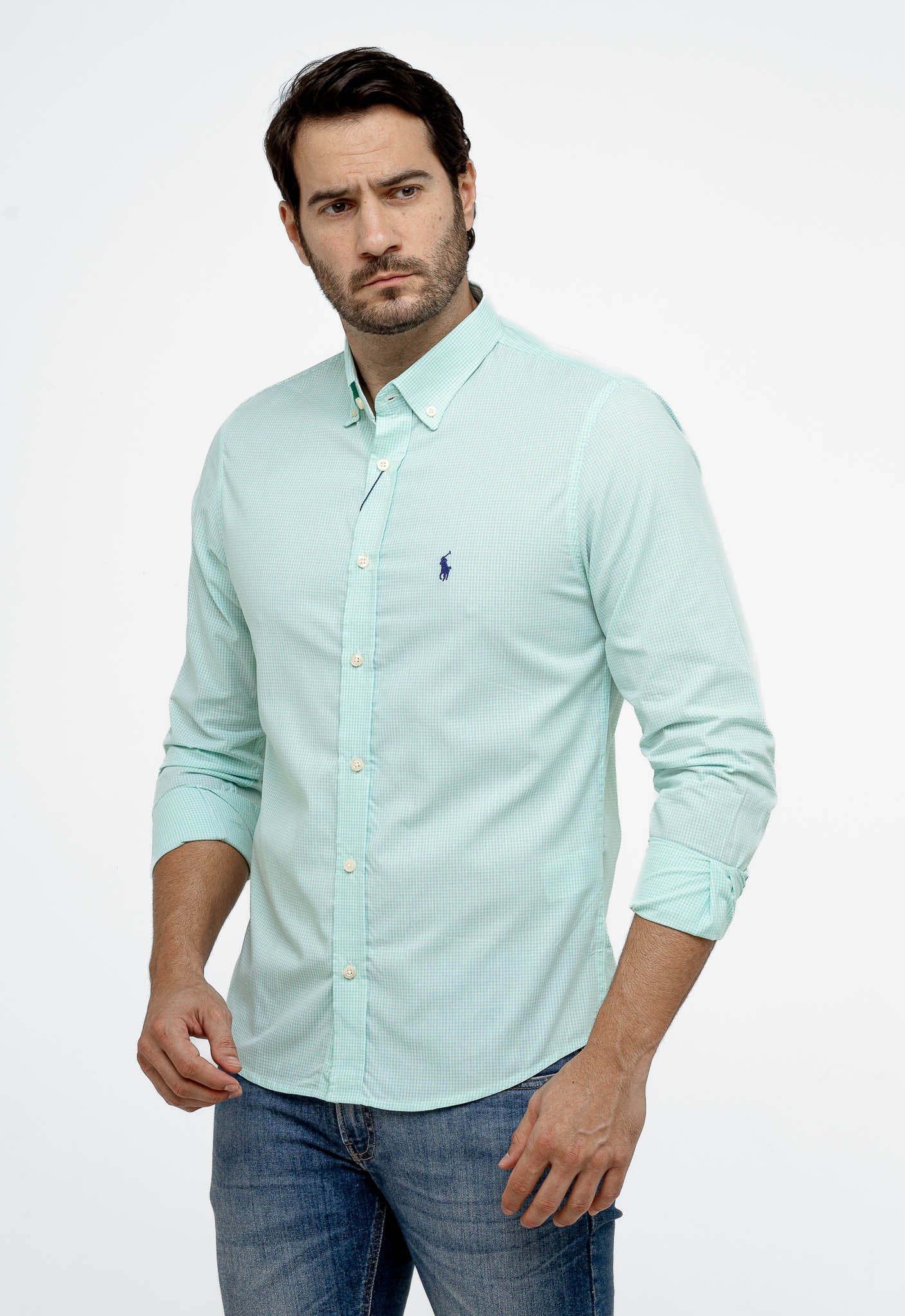 Camisa RL Manga Longa Custom Fit Verde Xadrez Ponei Marinho - Henri Store