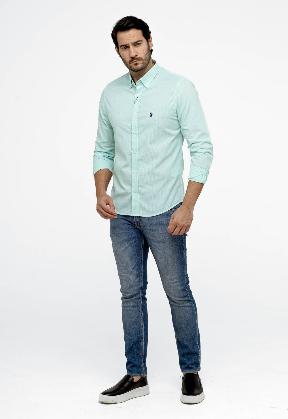 Camisa RL Manga Longa Custom Fit Verde Xadrez Ponei Marinho - Henri Store
