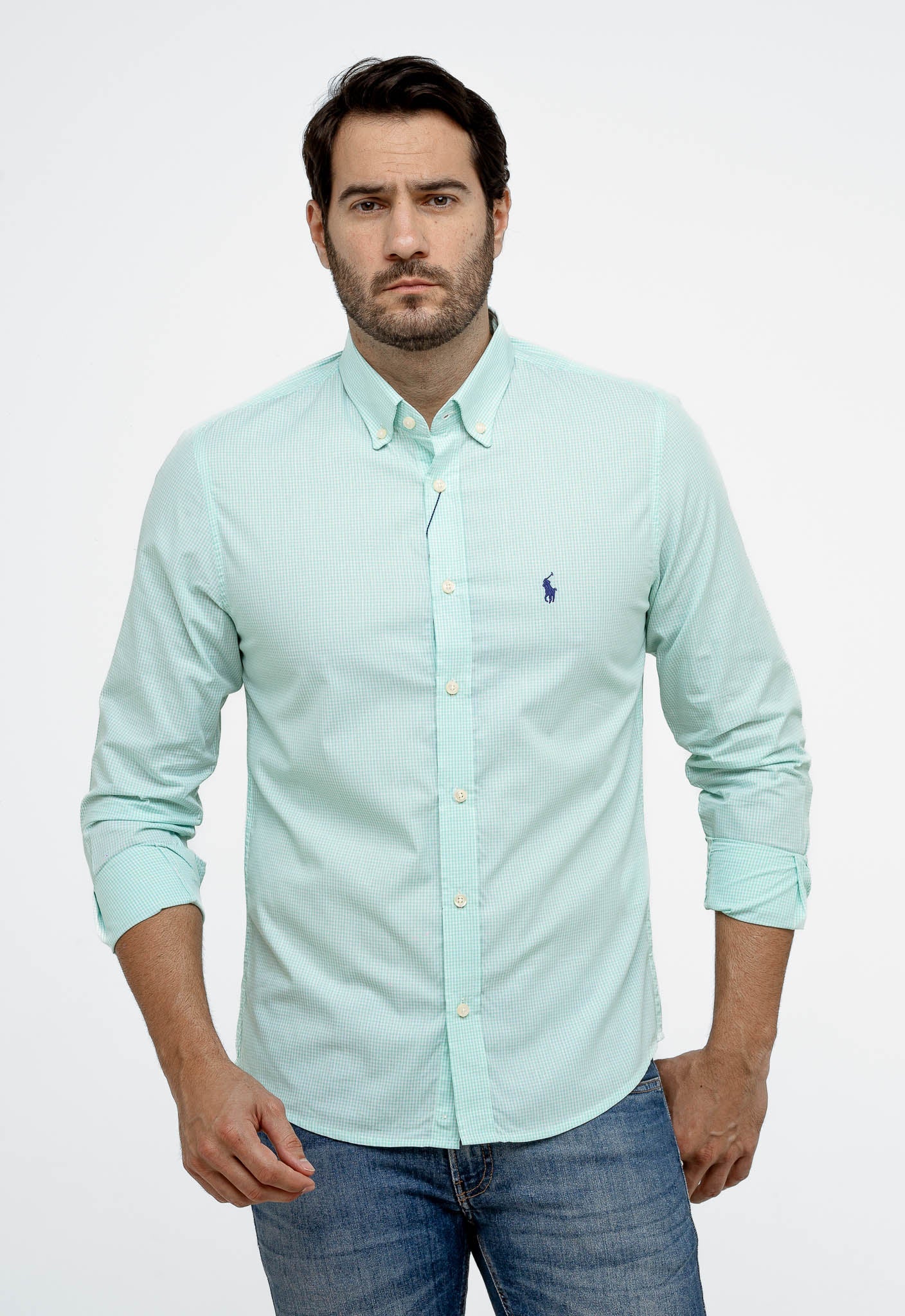 Camisa RL Manga Longa Custom Fit Verde Xadrez Ponei Marinho - Henri Store