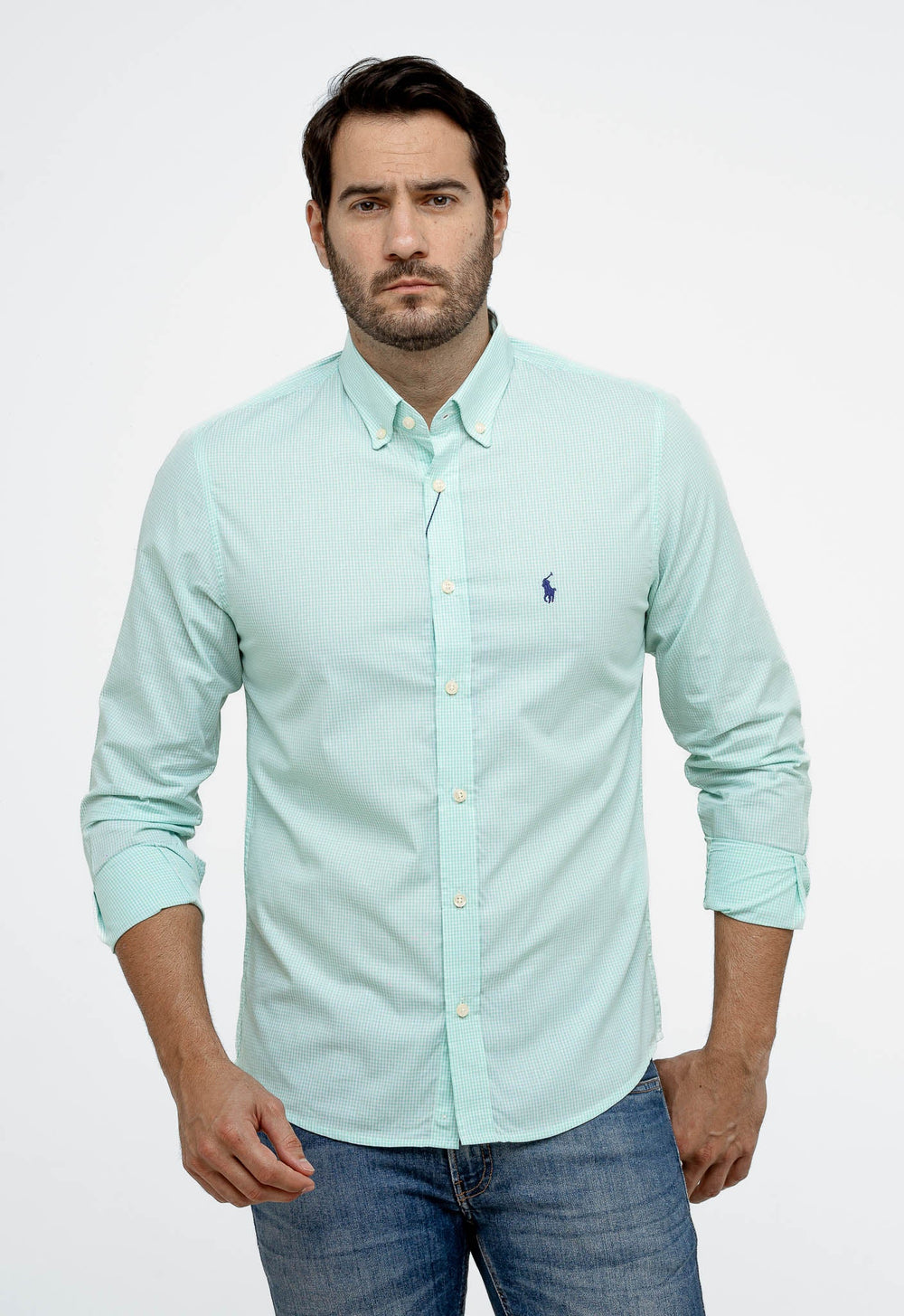 Camisa RL Manga Longa Custom Fit Verde Xadrez Ponei Marinho - Henri Store