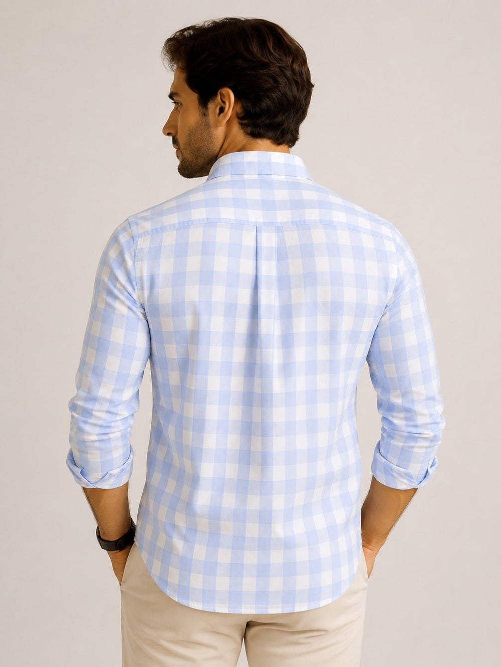 Camisa RL Manga Longa Custom Fit Xadrez Azul Claro Ponei Rosa - Henri Store